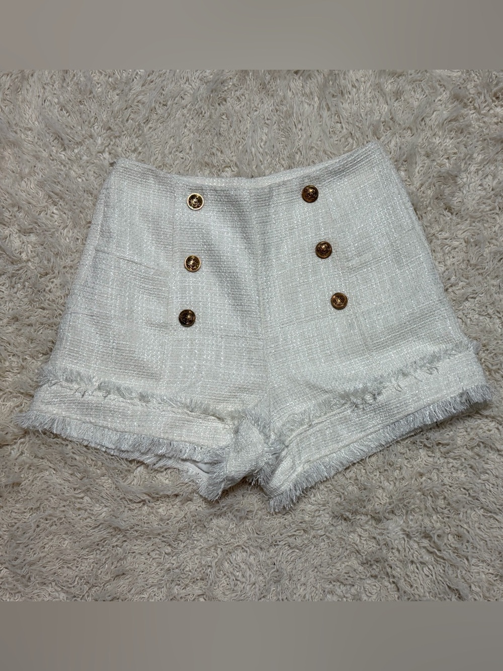 NWOT Shein women’s medium High-Waist White Tweed Button Front Shorts